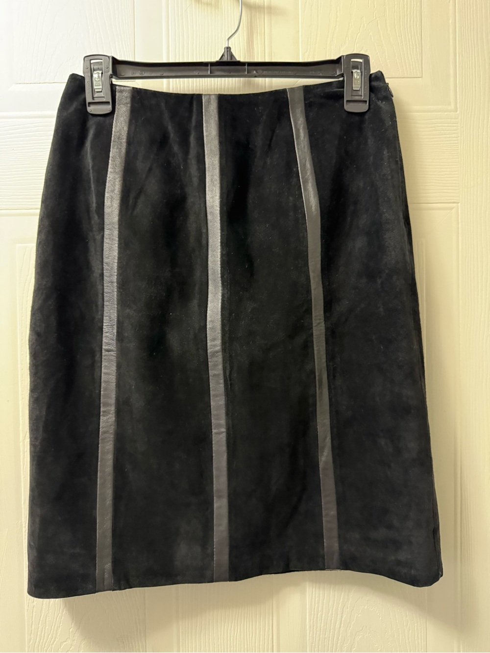 Alfani Black Suede Pencil Skirt with Leather-Look Panels